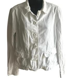 J.Crew White Linen Cotton Jacket Women’s M Button Front Blazer Style Utility Top